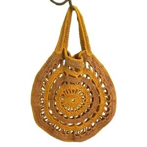 Little Round Crochet Hand Bag in Yellow & Neutral